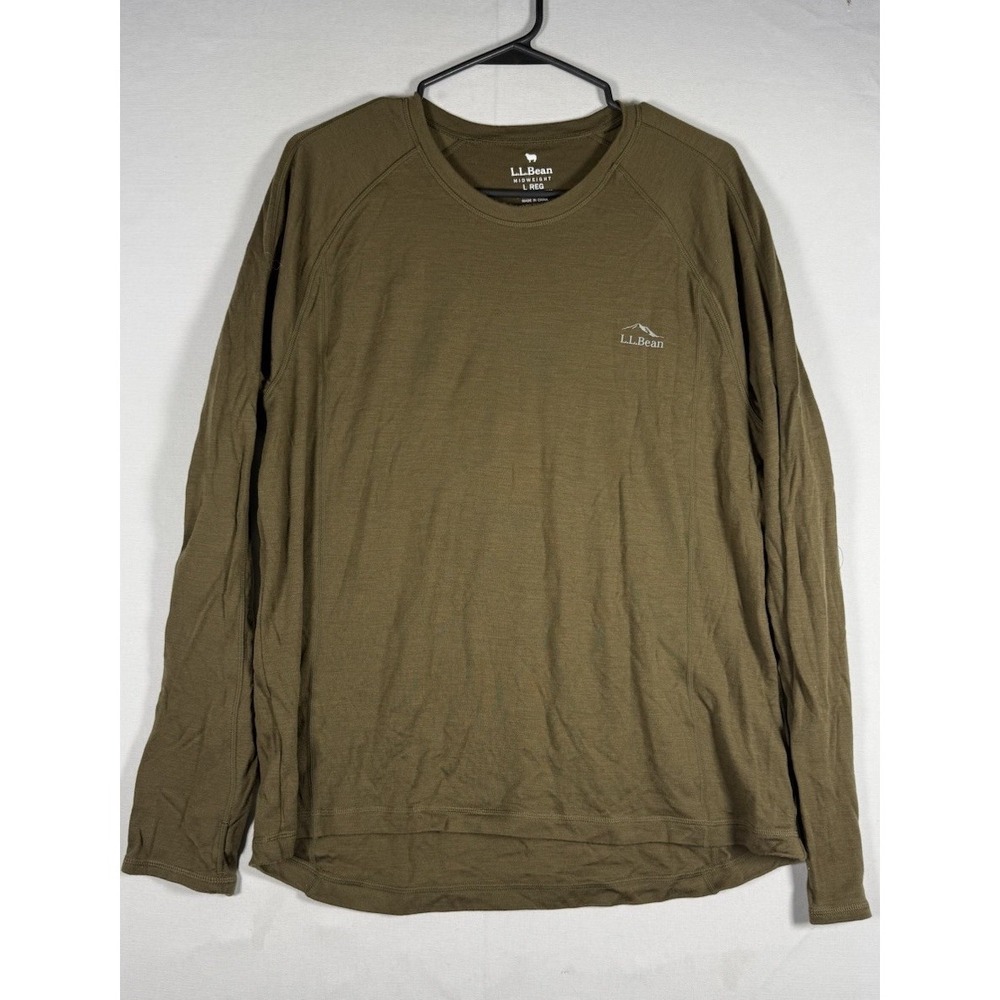 LL Bean Cresta Merino Wool Midweight Base Layer Crew Shirt Brown Green Large Men